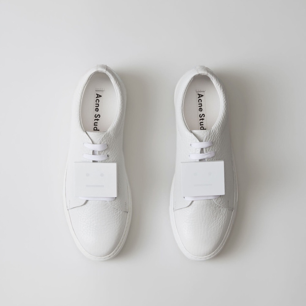 ACNE STUDIOS Adriana White Leather Smiley Face Lace Up Sneakers, Size 37